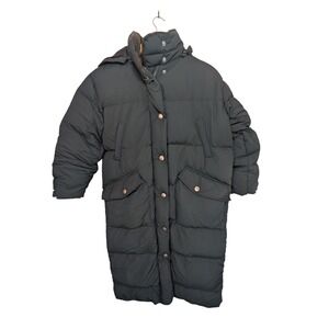 Eddie Bauer Womens Long Goose Down Puffer Coat Green‎ Hooded Parka 0899 Petite M
